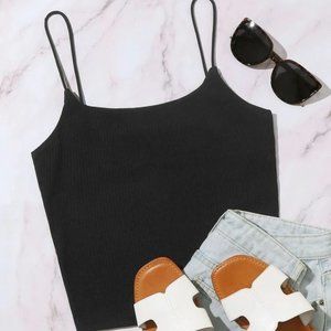 Black rib-knit cami cropped top